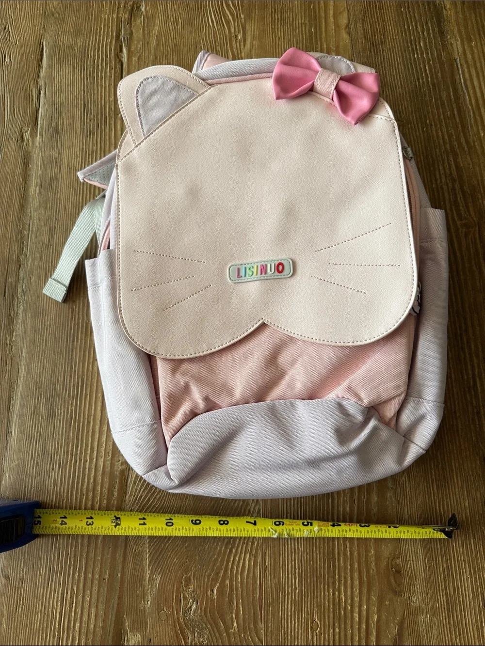 Losinuo Pink Cat Backpack with Bow - multiple compartments